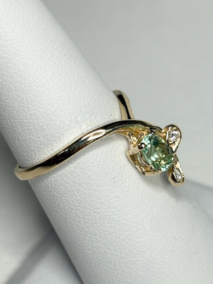Paraiba Tourmaline from Mozambique and Diamond Cascading Ring Solid 14k Gold size 6.25 - NewLifeJewelryVault
