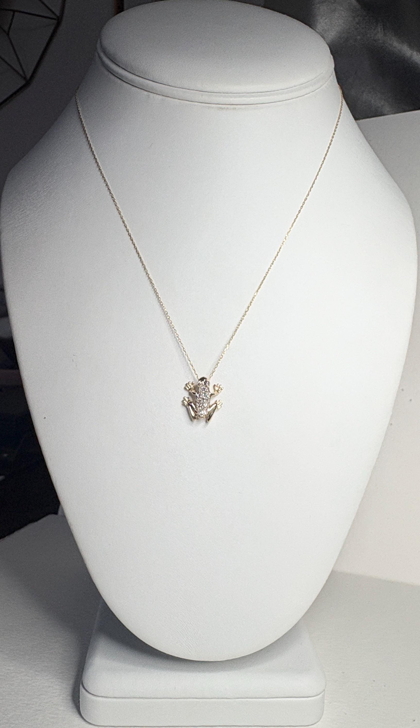 Diamond Pave FROG Pendant Adjustable Necklace 14k Gold 16-18" - NewLifeJewelryVault