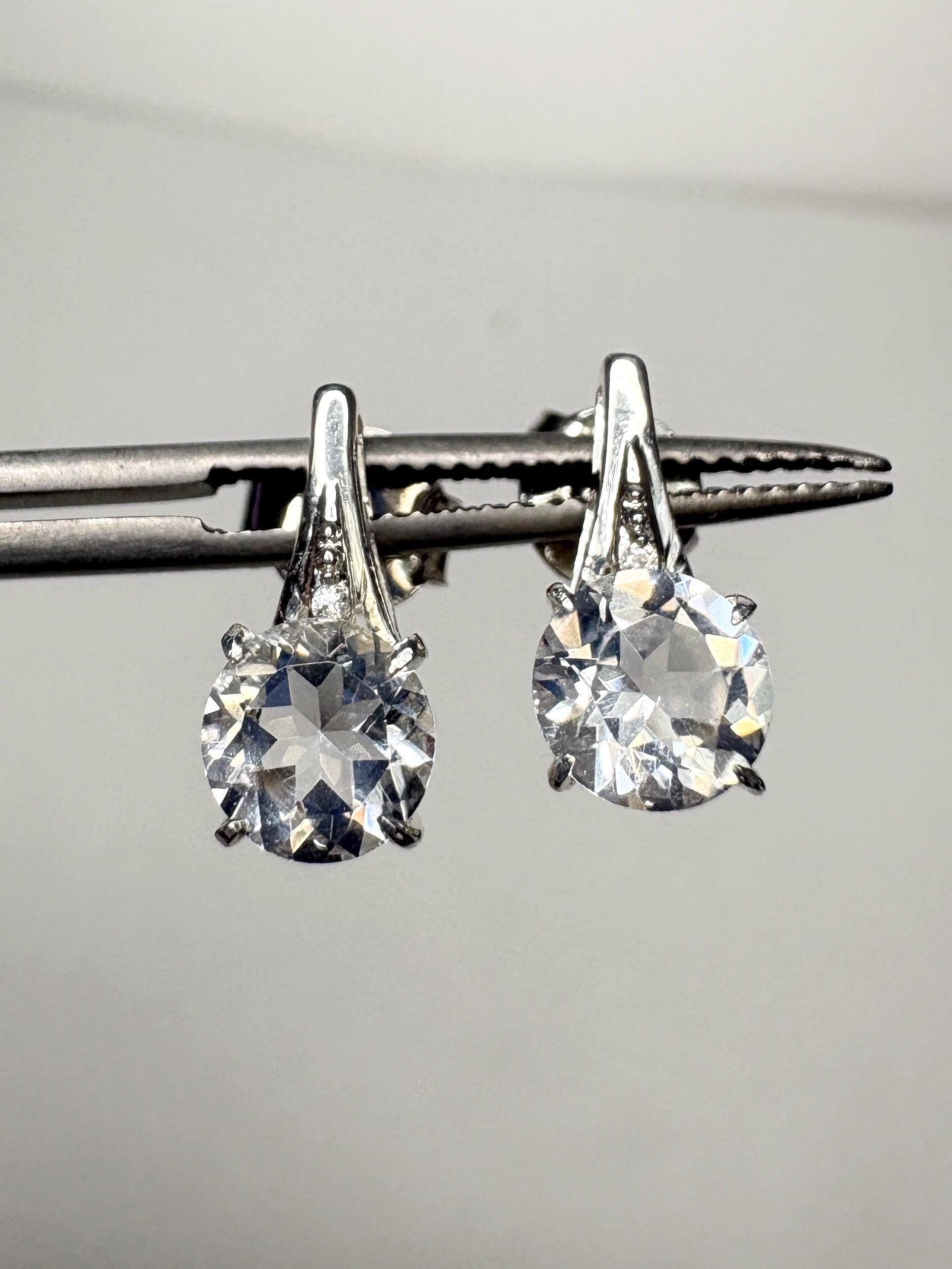 Quartz and Zircon Drop Stud Earrings Sterling Silver - NewLifeJewelryVault