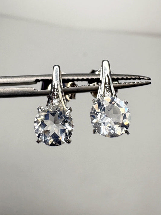 Quartz and Zircon Drop Stud Earrings Sterling Silver - NewLifeJewelryVault