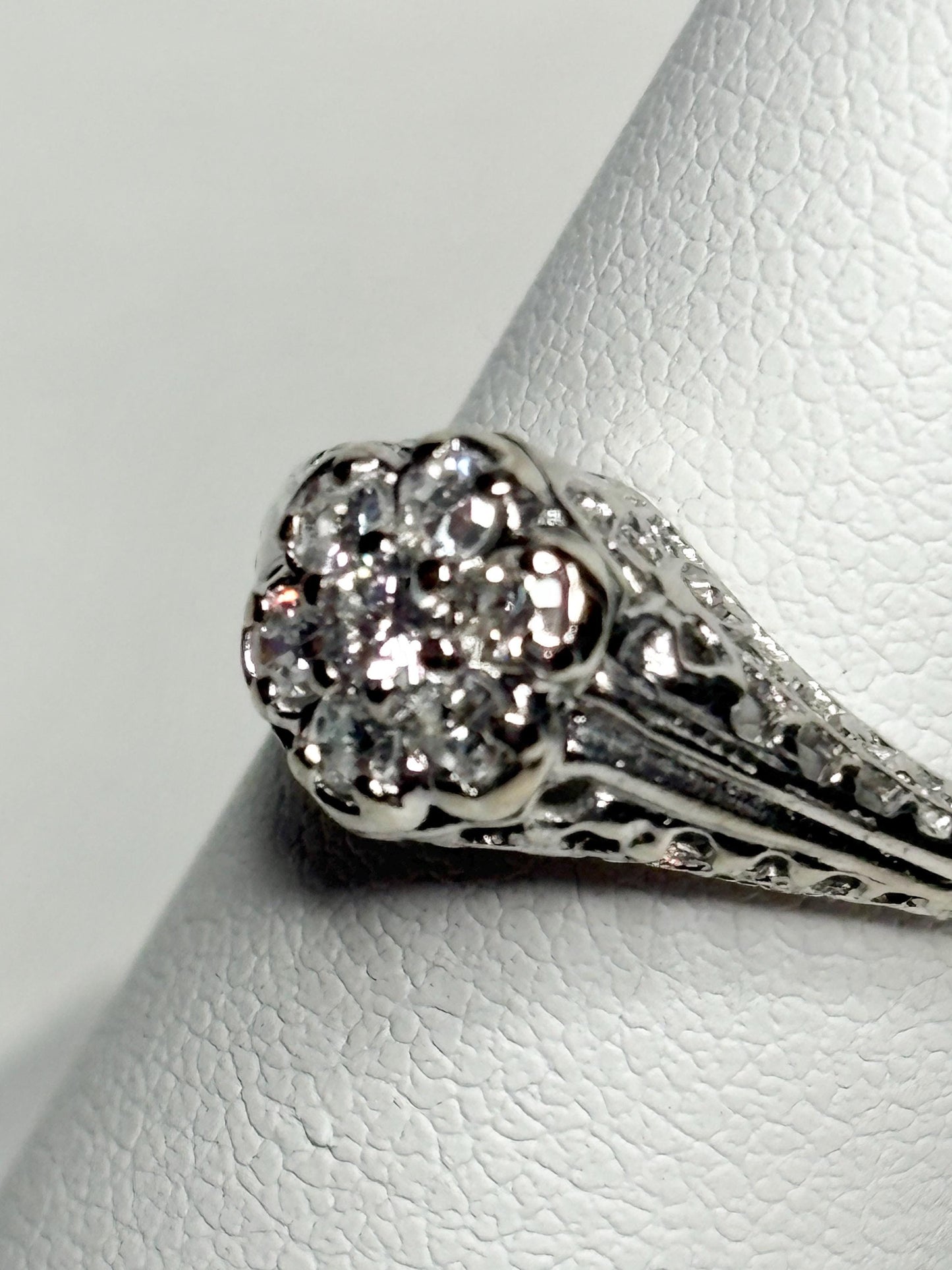 Art Deco Diamond Cluster Ring Solid 14k White Gold size 5.25 - NewLifeJewelryVault