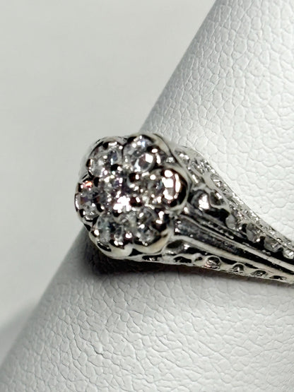 Art Deco Diamond Cluster Ring Solid 14k White Gold size 5.25 - NewLifeJewelryVault