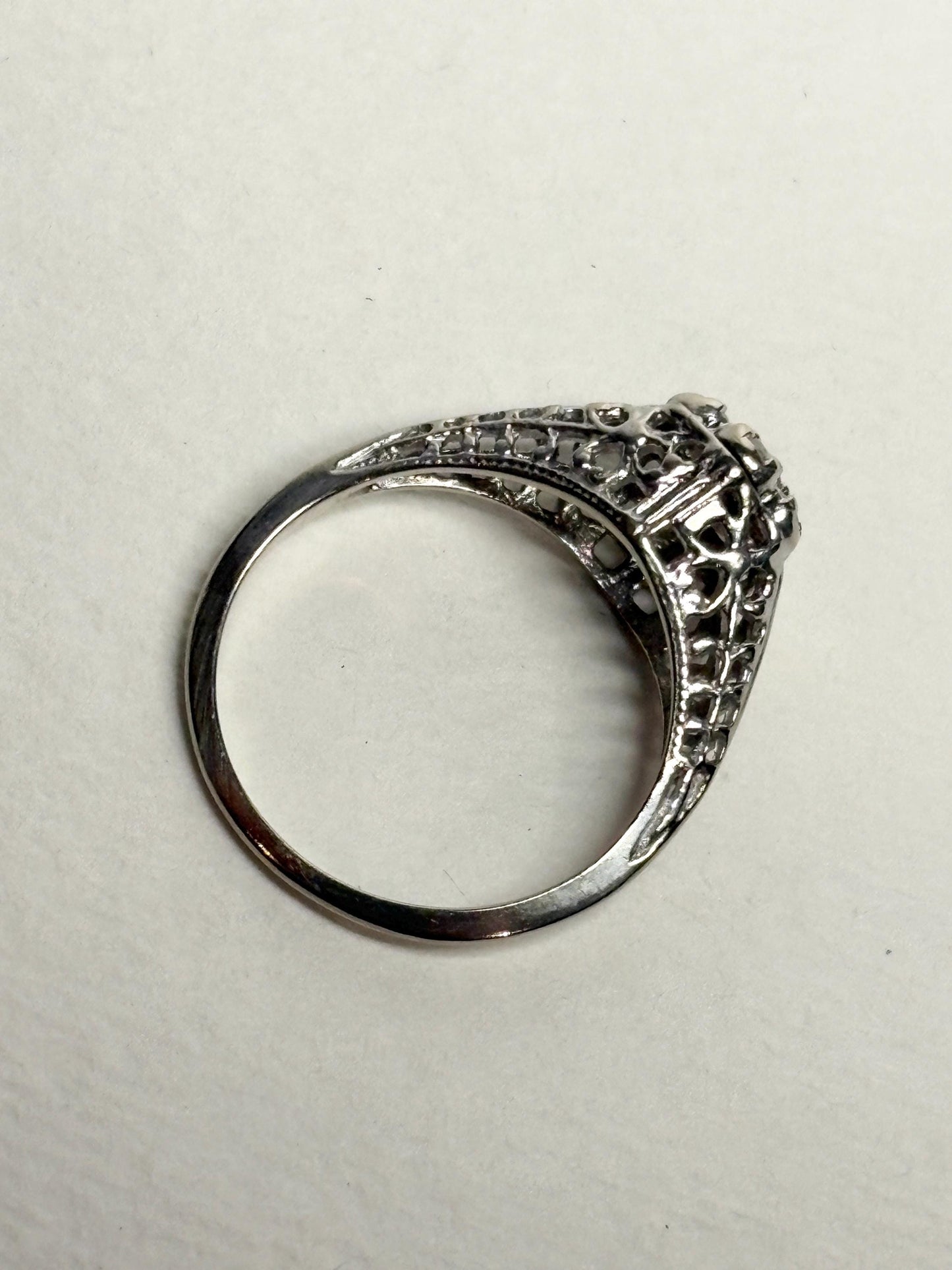 Art Deco Diamond Cluster Ring Solid 14k White Gold size 5.25 - NewLifeJewelryVault