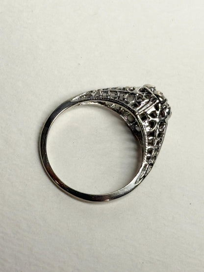 Art Deco Diamond Cluster Ring Solid 14k White Gold size 5.25 - NewLifeJewelryVault