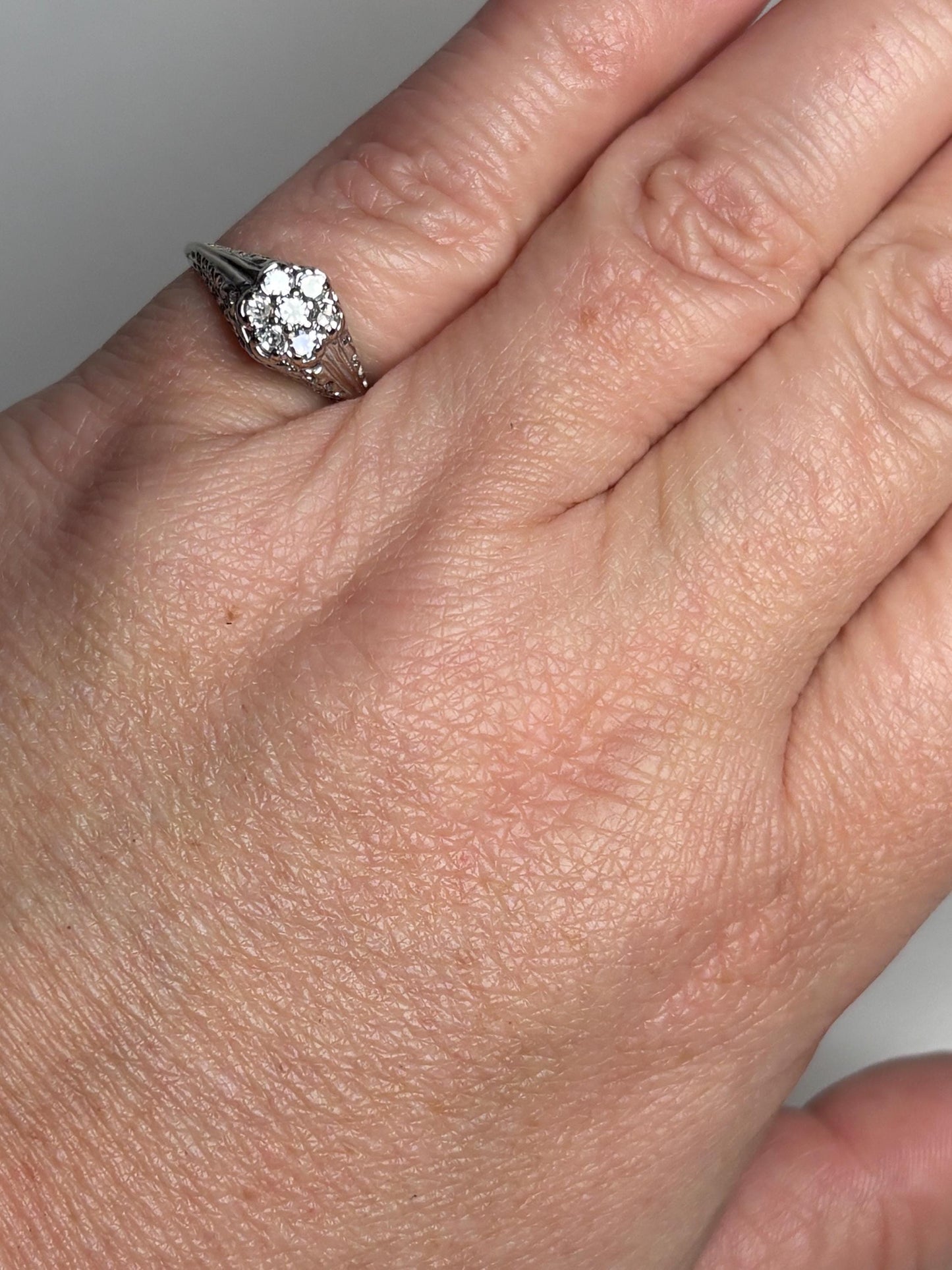Art Deco Diamond Cluster Ring Solid 14k White Gold size 5.25 - NewLifeJewelryVault