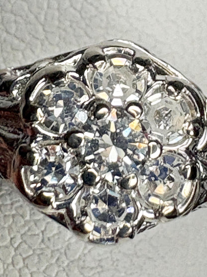 Art Deco Diamond Cluster Ring Solid 14k White Gold size 5.25 - NewLifeJewelryVault