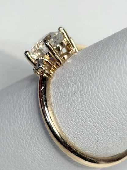 Madagascar Rainbow Moonstone and Diamond Ring 9k Gold size 7 - NewLifeJewelryVault