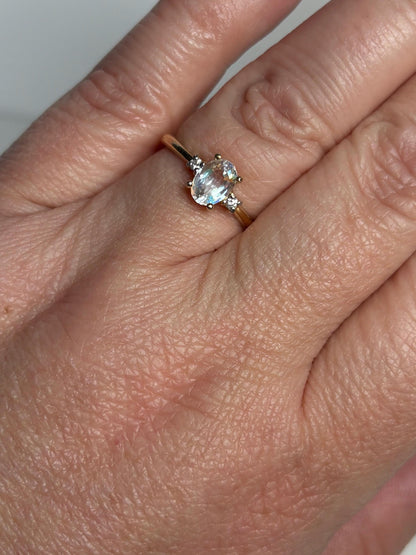 Madagascar Rainbow Moonstone and Diamond Ring 9k Gold size 7 - NewLifeJewelryVault