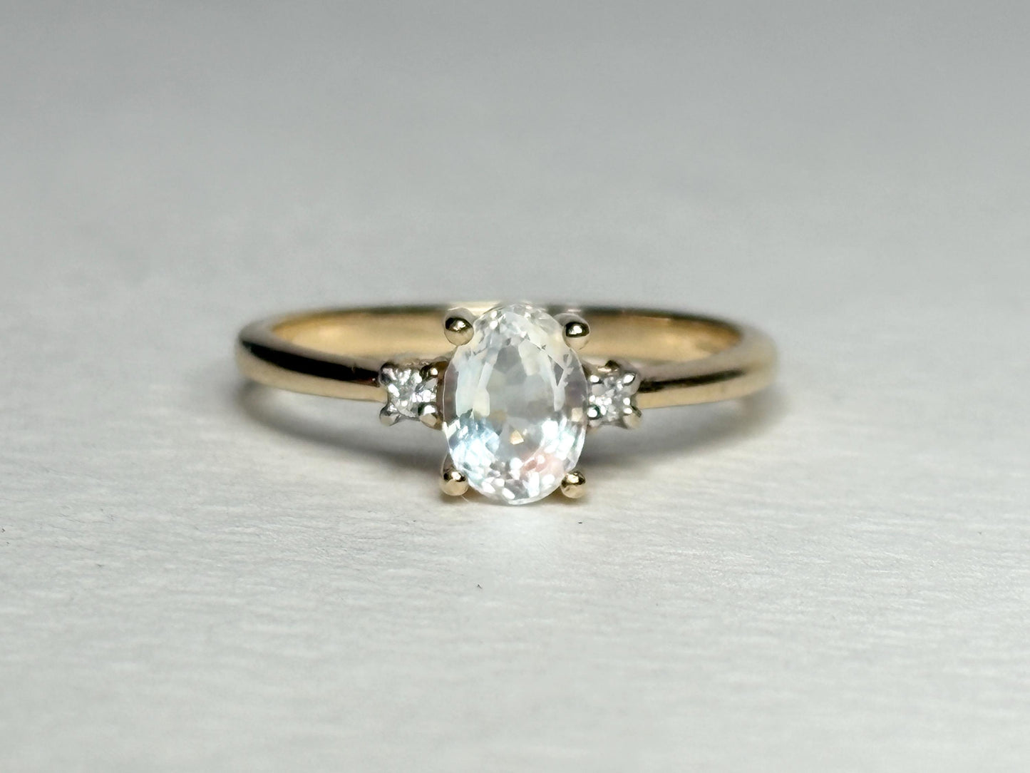 Madagascar Rainbow Moonstone and Diamond Ring 9k Gold size 7 - NewLifeJewelryVault