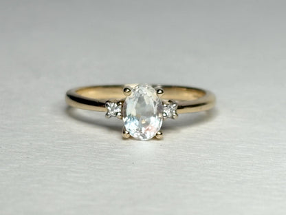 Madagascar Rainbow Moonstone and Diamond Ring 9k Gold size 7 - NewLifeJewelryVault