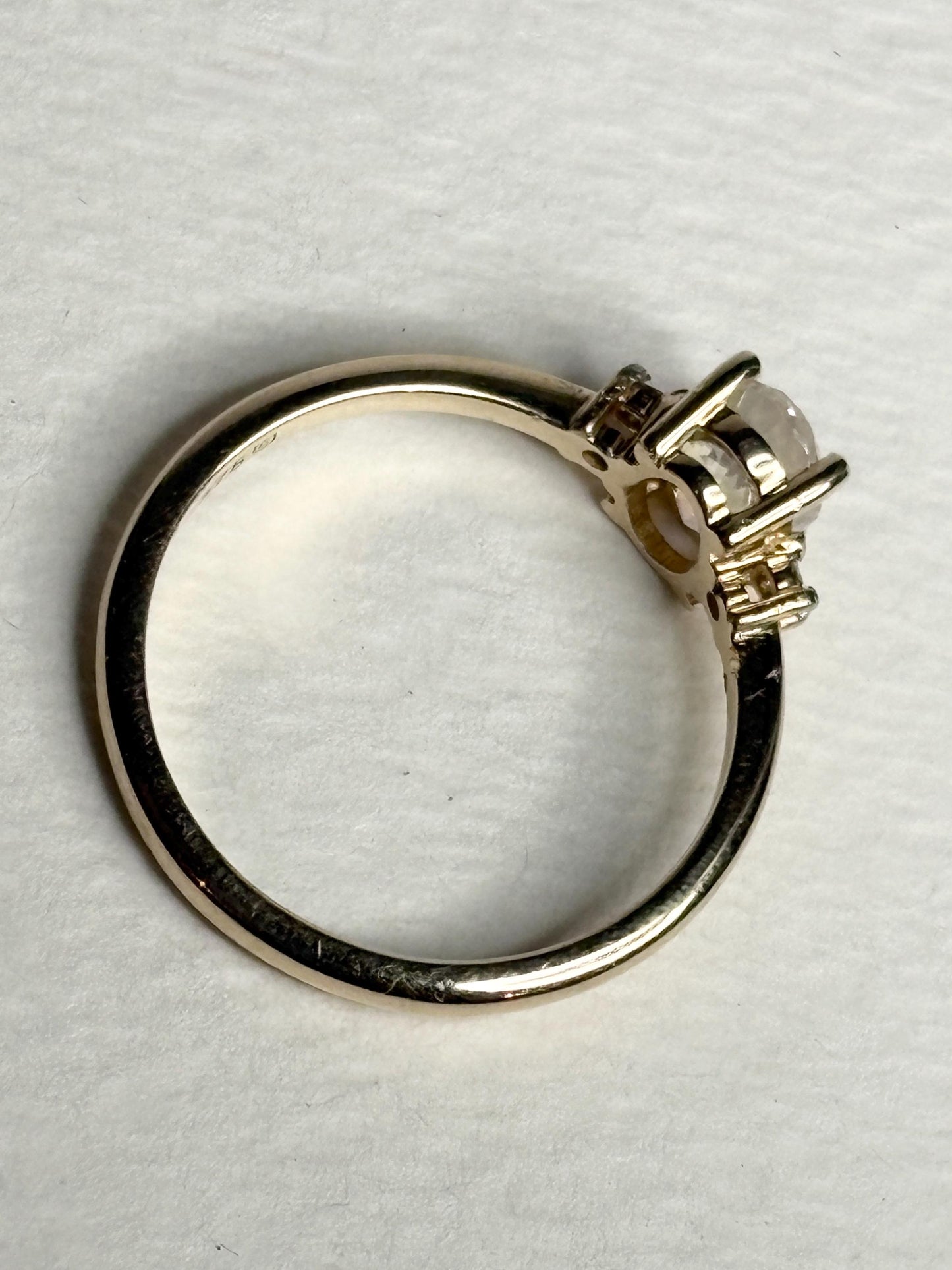 Madagascar Rainbow Moonstone and Diamond Ring 9k Gold size 7 - NewLifeJewelryVault
