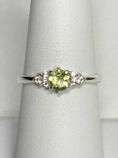 Pala California Light Green Tourmaline and Zircon Ring in Sterling Silver size 7 - NewLifeJewelryVault