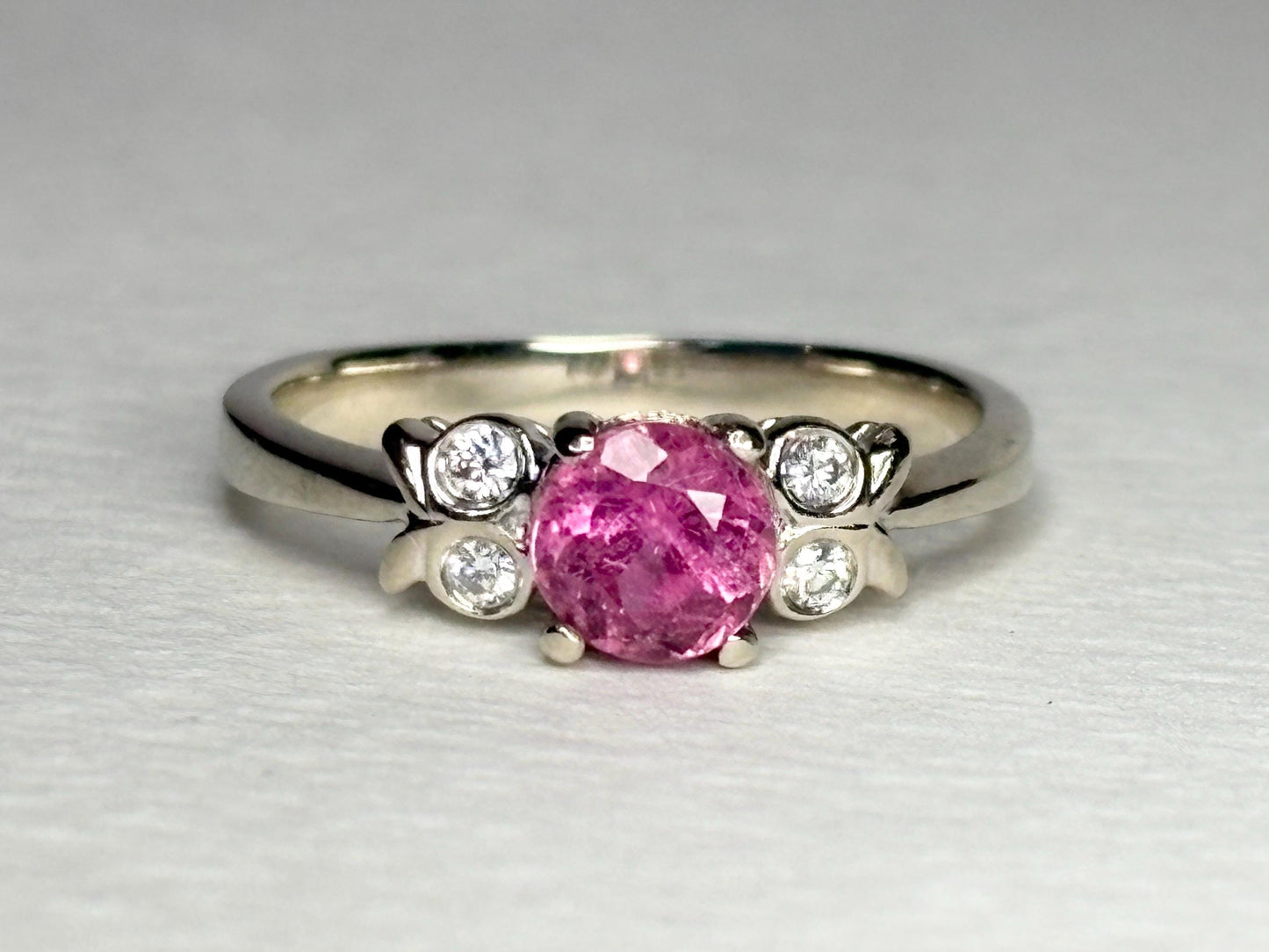 Pink Tourmaline and Diamond Ring Solid 14k White Gold size 6.5 - NewLifeJewelryVault