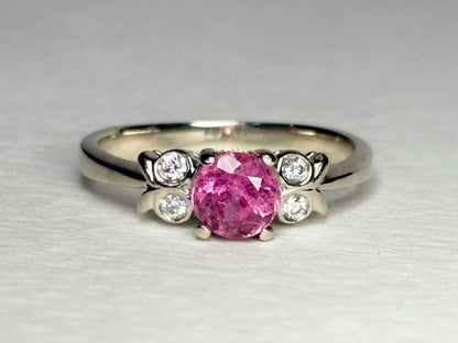 Pink Tourmaline and Diamond Ring Solid 14k White Gold size 6.5 - NewLifeJewelryVault