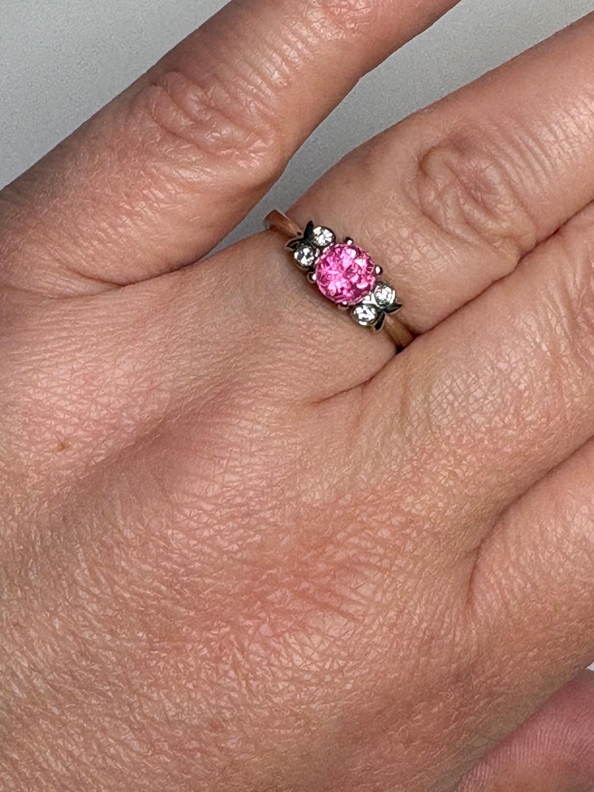 Pink Tourmaline and Diamond Ring Solid 14k White Gold size 6.5 - NewLifeJewelryVault