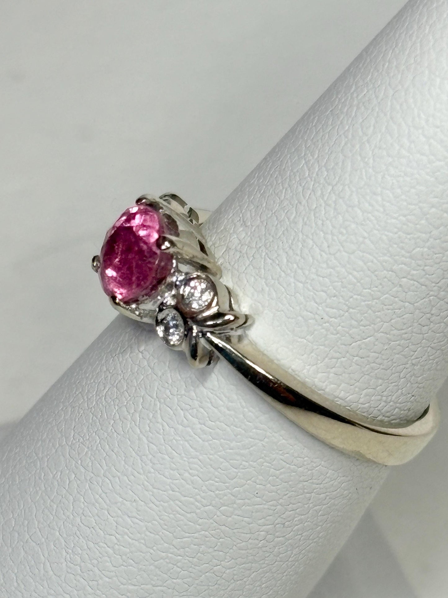 Pink Tourmaline and Diamond Ring Solid 14k White Gold size 6.5 - NewLifeJewelryVault