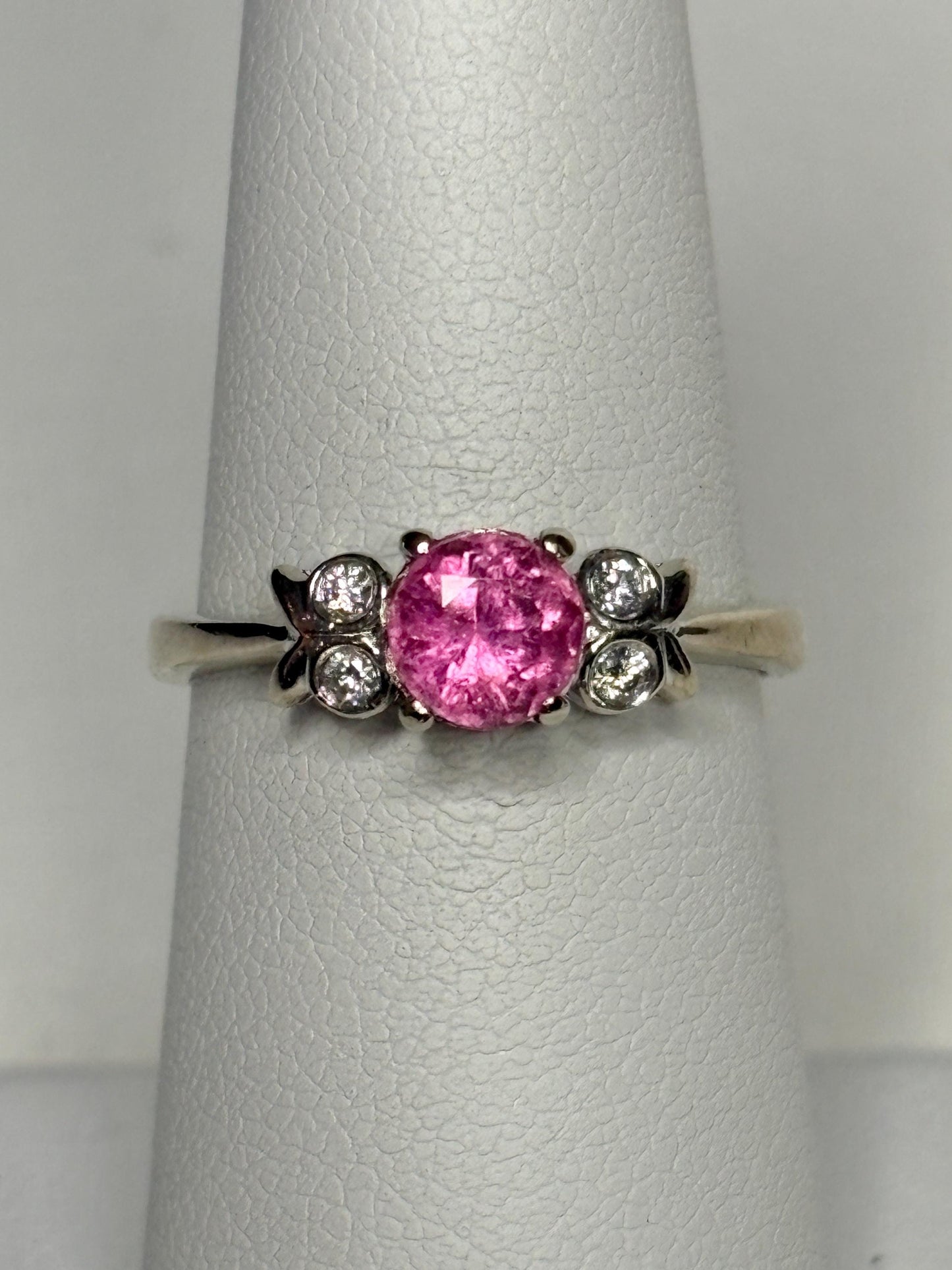 Pink Tourmaline and Diamond Ring Solid 14k White Gold size 6.5 - NewLifeJewelryVault