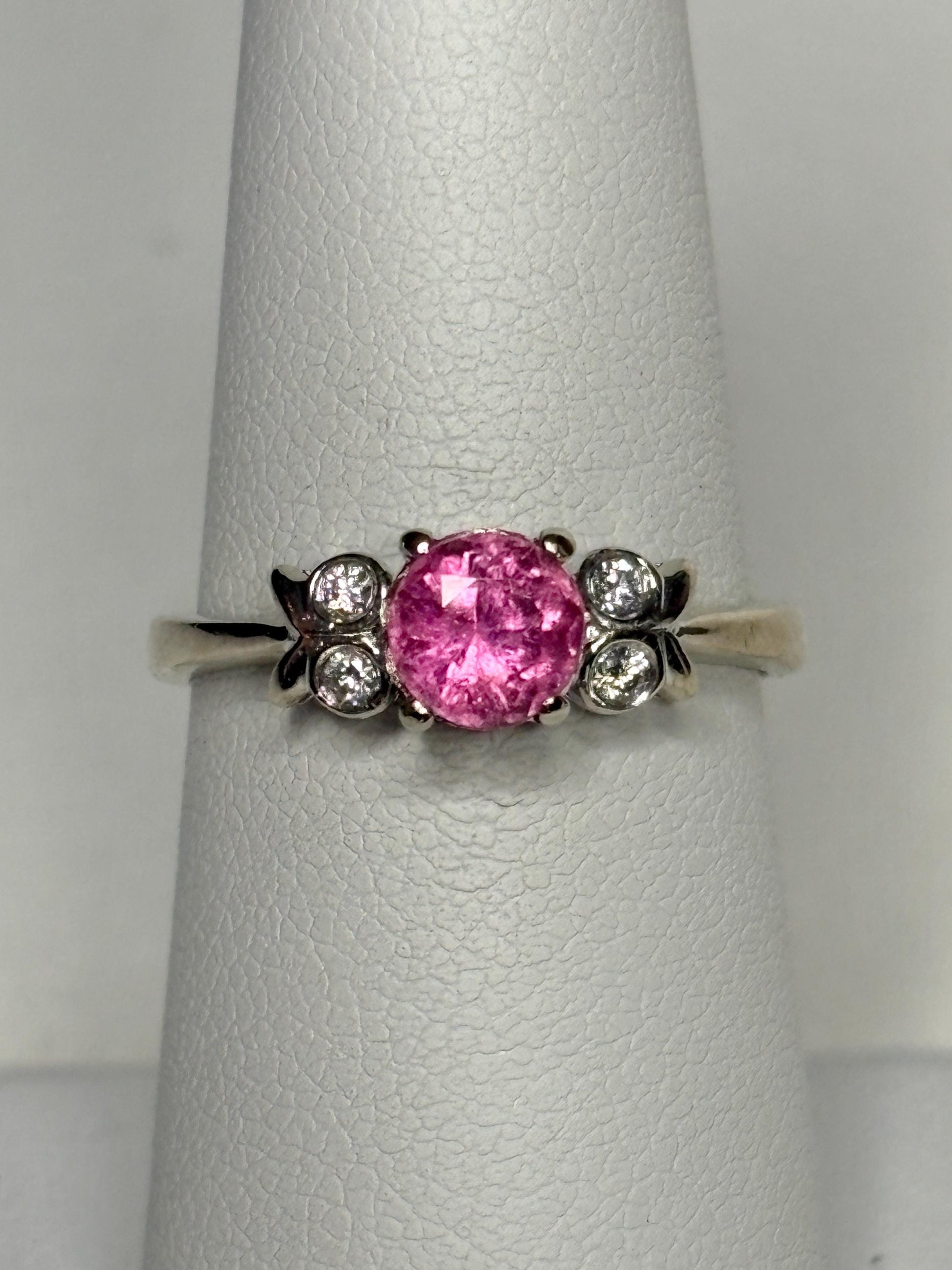 Pink Tourmaline and Diamond Ring Solid 14k White Gold size 6.5 - NewLifeJewelryVault