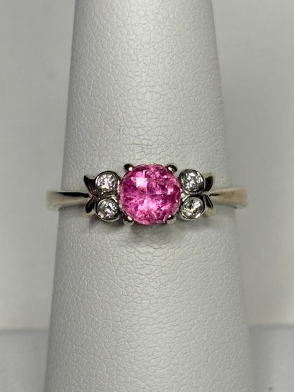 Pink Tourmaline and Diamond Ring Solid 14k White Gold size 6.5 - NewLifeJewelryVault