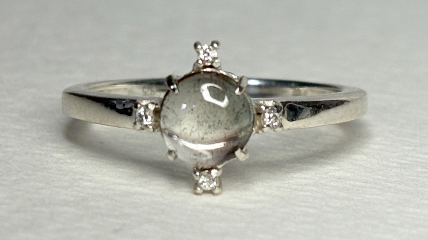 Oregon Sunstone Bi Color and Diamond Ring Sterling Silver size 7 - NewLifeJewelryVault