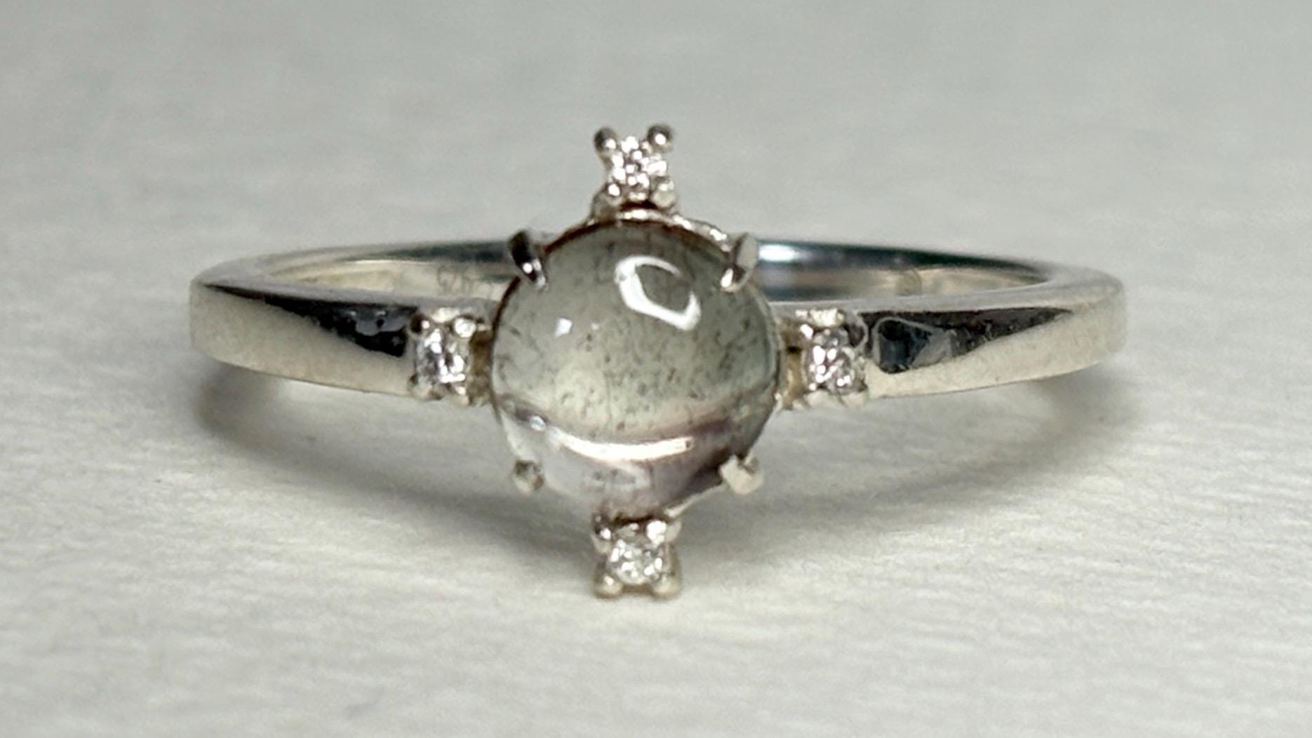 Oregon Sunstone Bi Color and Diamond Ring Sterling Silver size 7 - NewLifeJewelryVault