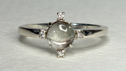 Oregon Sunstone Bi Color and Diamond Ring Sterling Silver size 7 - NewLifeJewelryVault