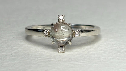 Oregon Sunstone Bi Color and Diamond Ring Sterling Silver size 7 - NewLifeJewelryVault