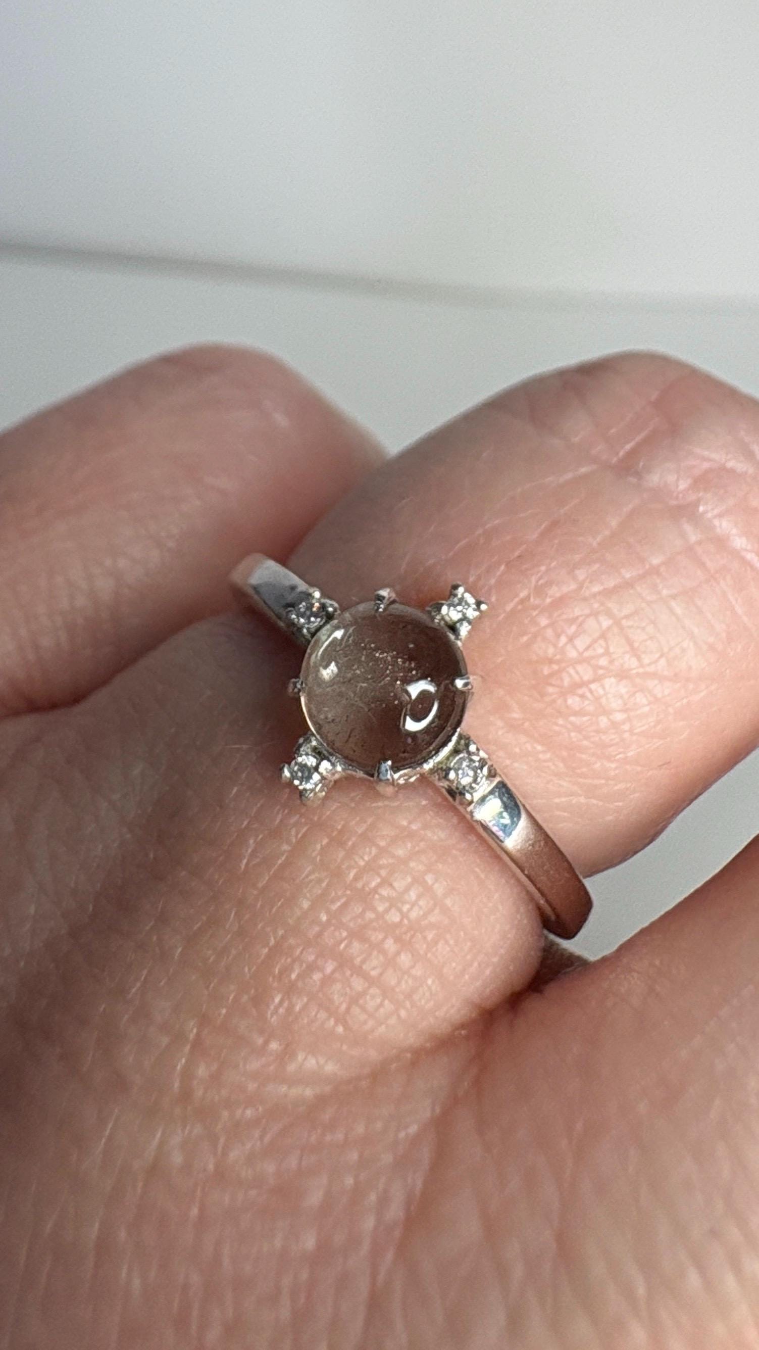 Oregon Sunstone Bi Color and Diamond Ring Sterling Silver size 7 - NewLifeJewelryVault
