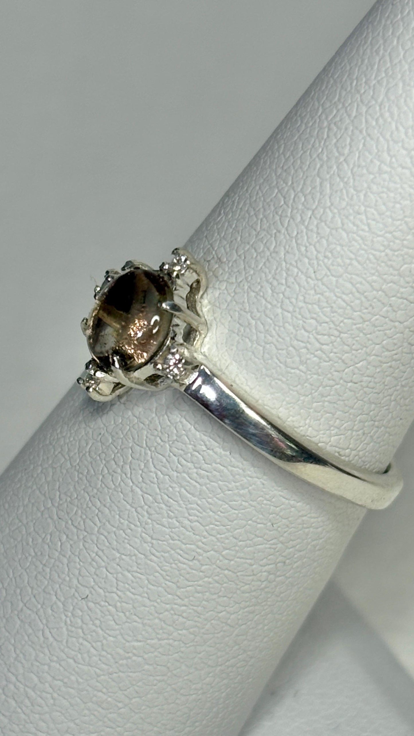 Oregon Sunstone Bi Color and Diamond Ring Sterling Silver size 7 - NewLifeJewelryVault