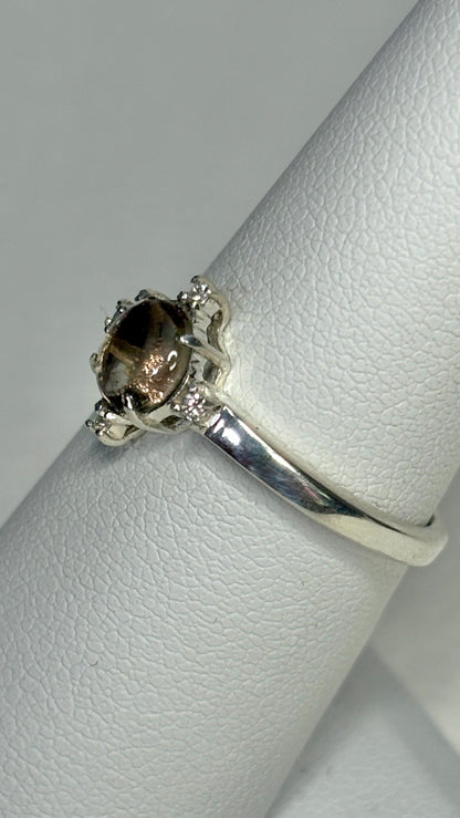 Oregon Sunstone Bi Color and Diamond Ring Sterling Silver size 7 - NewLifeJewelryVault
