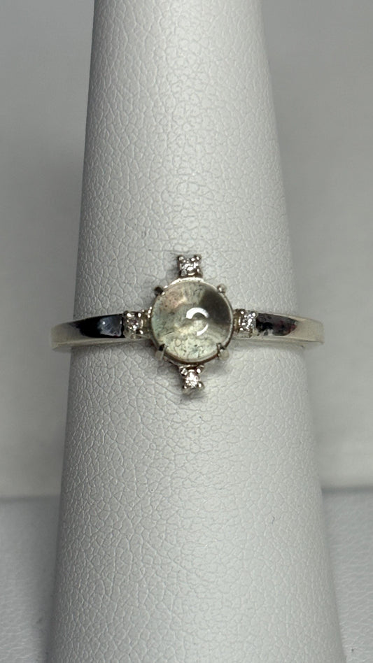 Oregon Sunstone Bi Color and Diamond Ring Sterling Silver size 7 - NewLifeJewelryVault