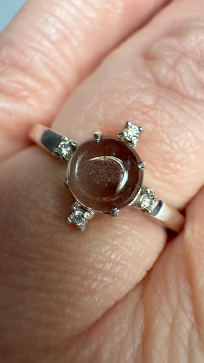Oregon Sunstone Bi Color and Diamond Ring Sterling Silver size 7 - NewLifeJewelryVault