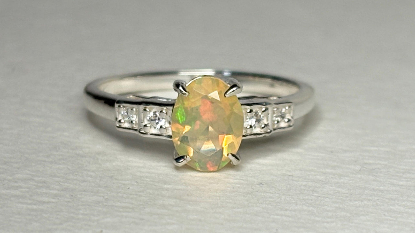 Ethiopian Wello Opal and Zircon Ring in Sterling Silver size 7 - NewLifeJewelryVault