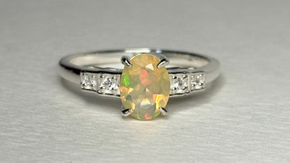 Ethiopian Wello Opal and Zircon Ring in Sterling Silver size 7 - NewLifeJewelryVault