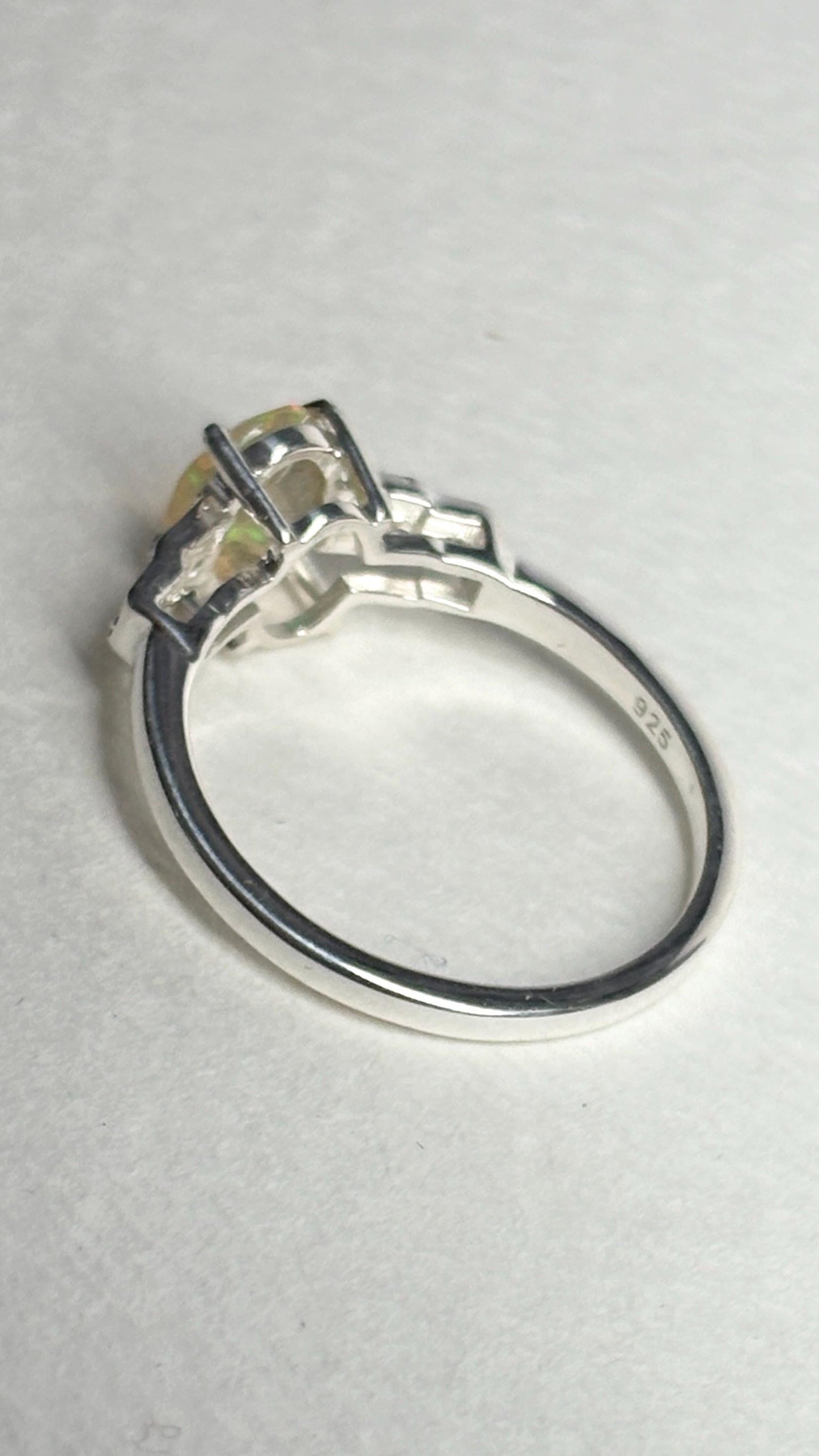 Ethiopian Wello Opal and Zircon Ring in Sterling Silver size 7 - NewLifeJewelryVault