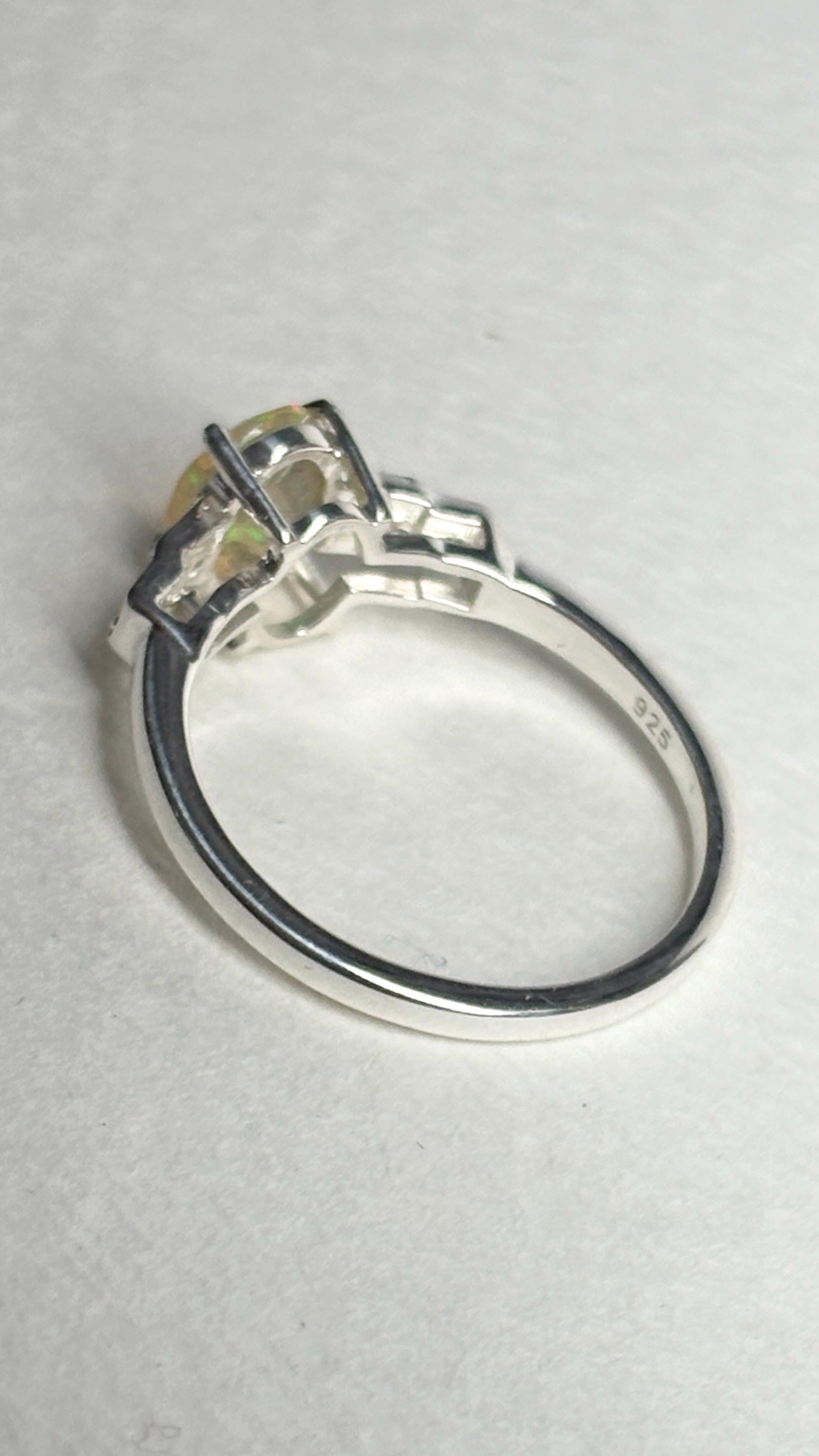 Ethiopian Wello Opal and Zircon Ring in Sterling Silver size 7 - NewLifeJewelryVault