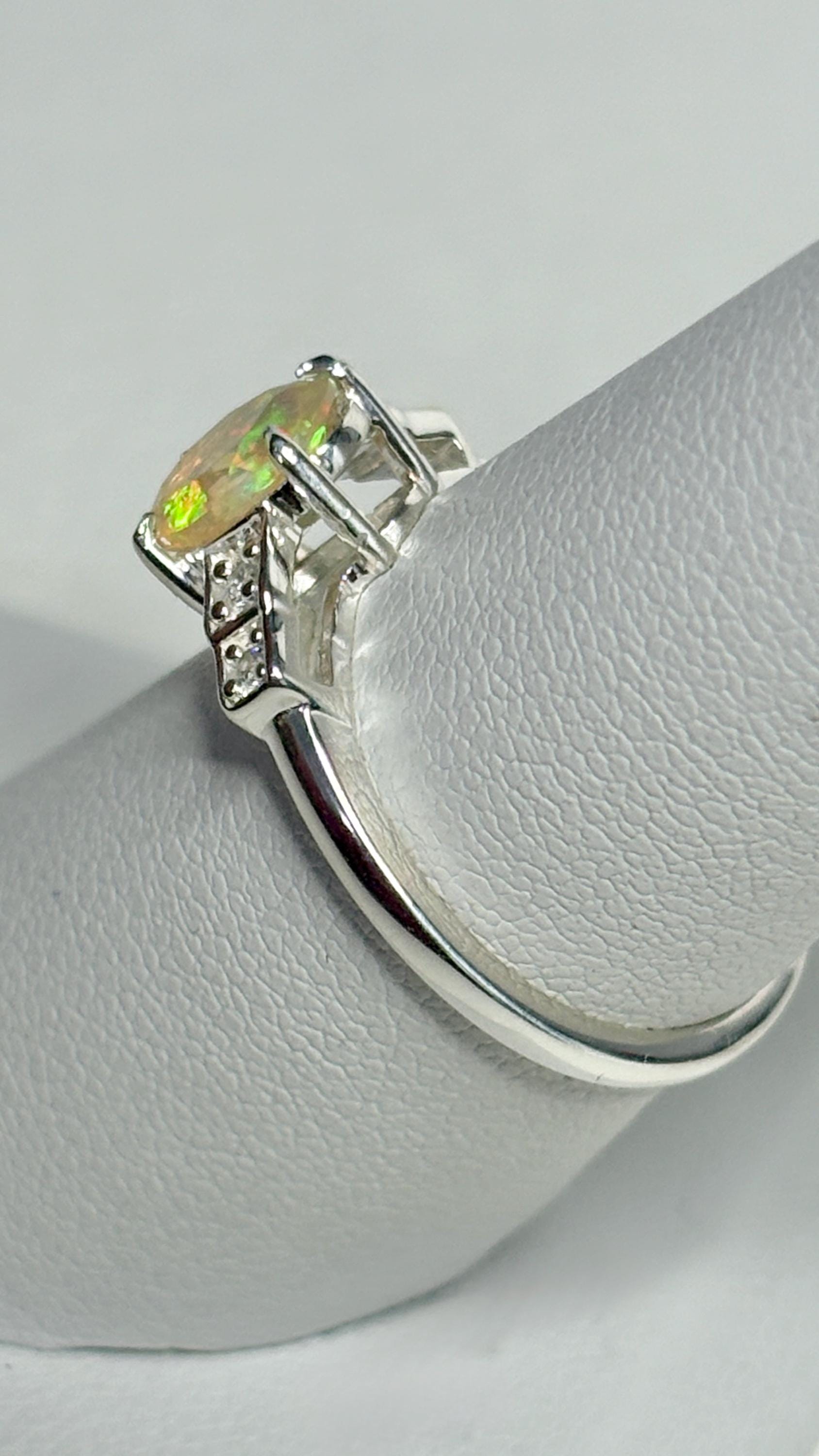 Ethiopian Wello Opal and Zircon Ring in Sterling Silver size 7 - NewLifeJewelryVault