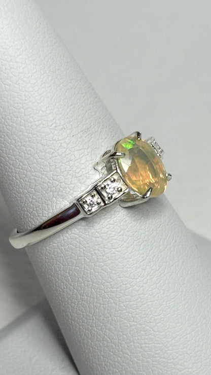 Ethiopian Wello Opal and Zircon Ring in Sterling Silver size 7 - NewLifeJewelryVault