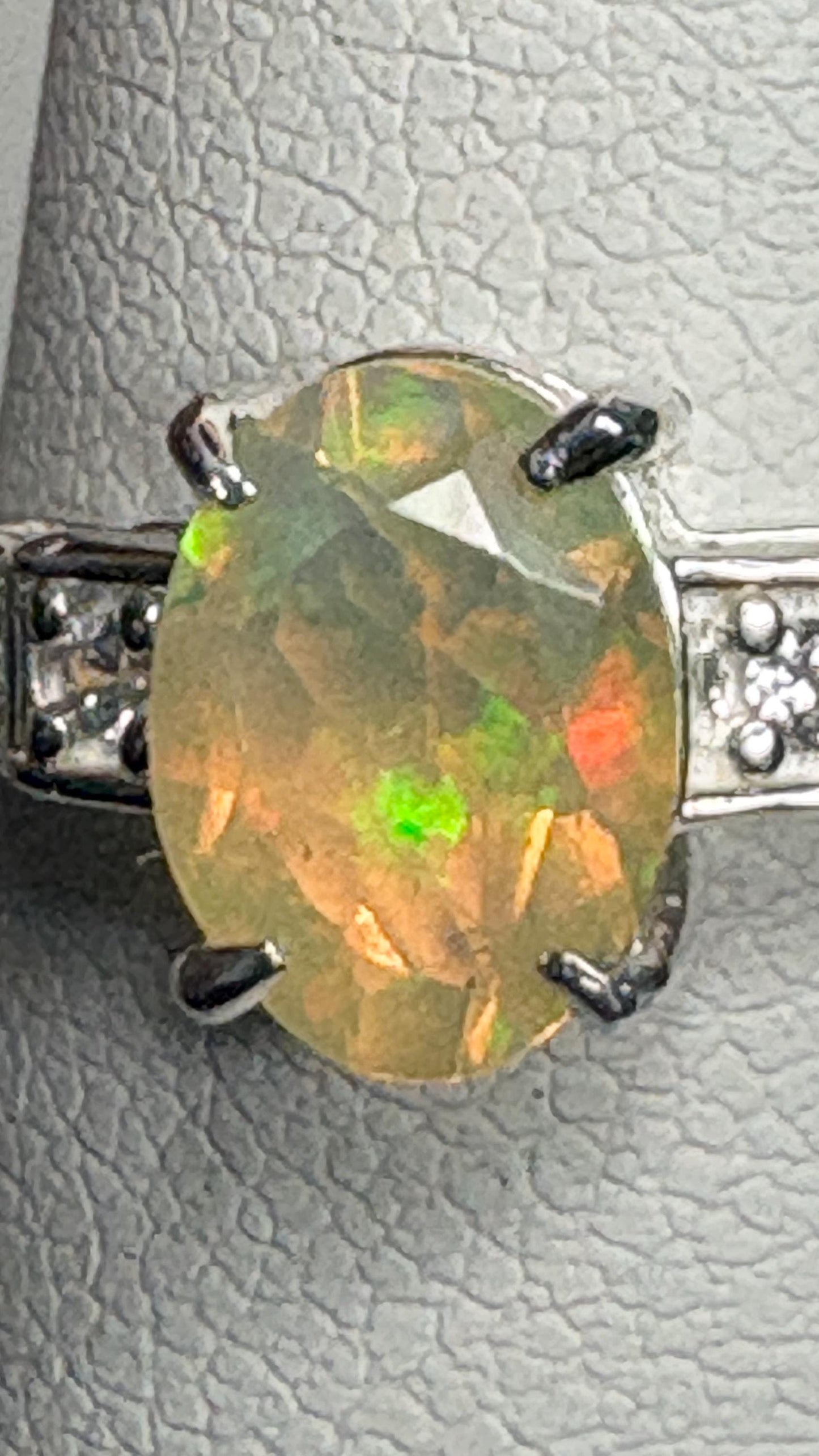 Ethiopian Wello Opal and Zircon Ring in Sterling Silver size 7 - NewLifeJewelryVault