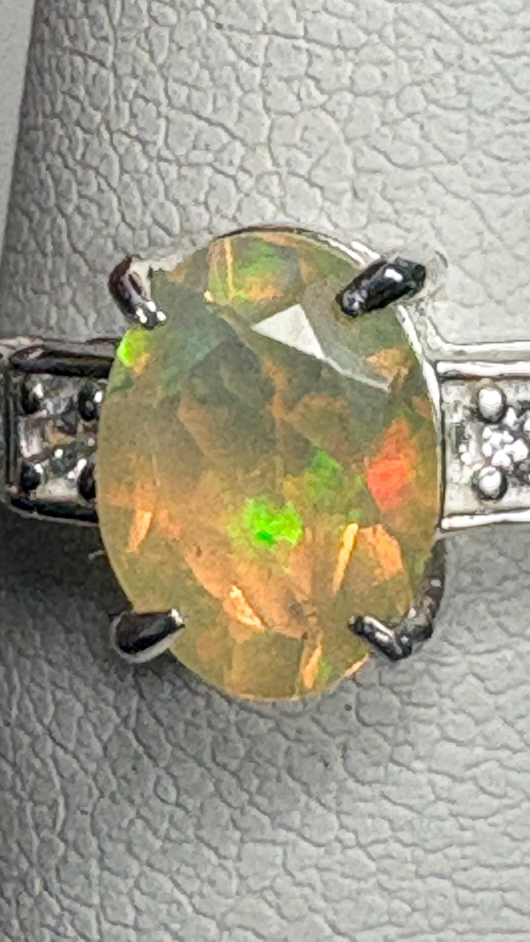 Ethiopian Wello Opal and Zircon Ring in Sterling Silver size 7 - NewLifeJewelryVault
