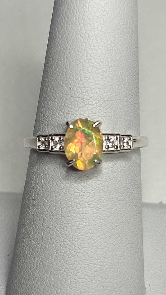 Ethiopian Wello Opal and Zircon Ring in Sterling Silver size 7 - NewLifeJewelryVault