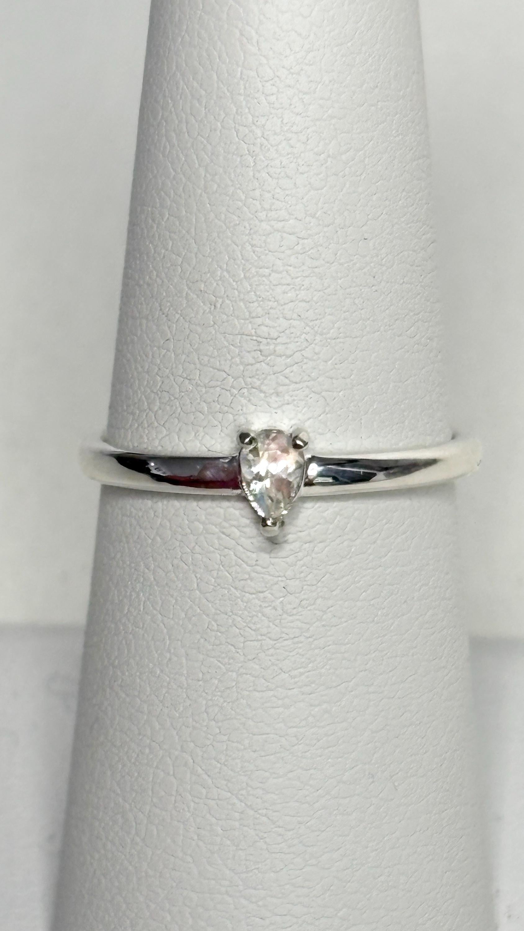 Madagascar Rainbow Moonstone Tear Pear Solitaire Ring in Sterling Silver size 7 - NewLifeJewelryVault