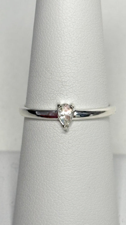 Madagascar Rainbow Moonstone Tear Pear Solitaire Ring in Sterling Silver size 7 - NewLifeJewelryVault