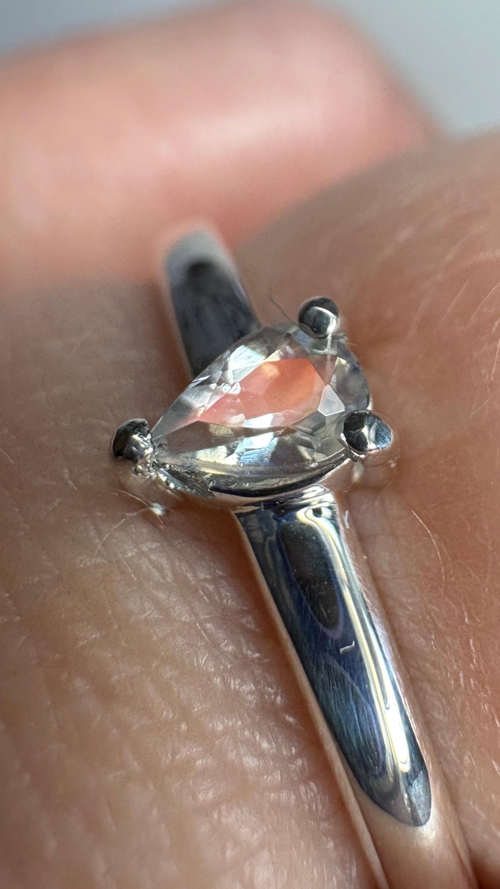 Madagascar Rainbow Moonstone Tear Pear Solitaire Ring in Sterling Silver size 7 - NewLifeJewelryVault