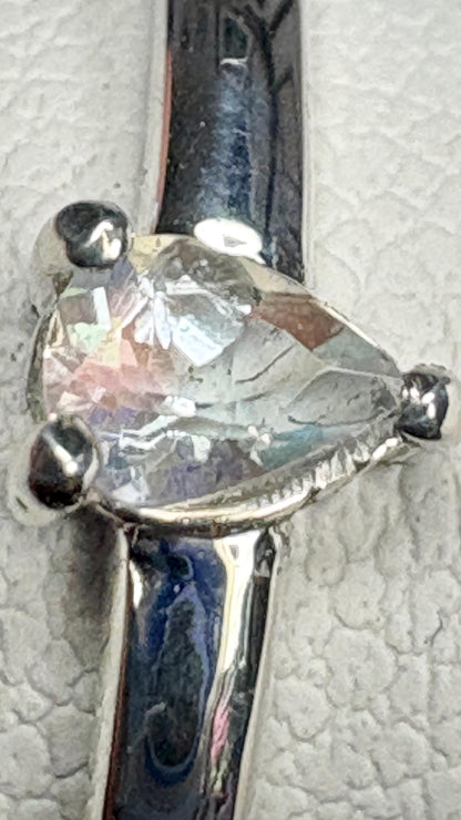 Madagascar Rainbow Moonstone Tear Pear Solitaire Ring in Sterling Silver size 7 - NewLifeJewelryVault