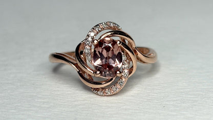 Natural Rose Pink Zircon and Diamond Swirl Ring Solid 10k Rose Gold size 6.75 - NewLifeJewelryVault
