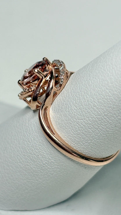 Natural Rose Pink Zircon and Diamond Swirl Ring Solid 10k Rose Gold size 6.75 - NewLifeJewelryVault