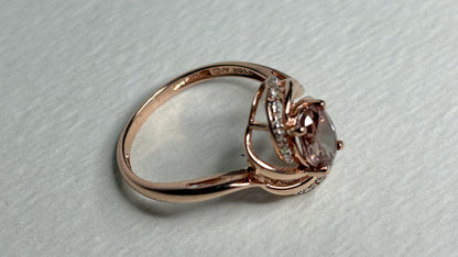 Natural Rose Pink Zircon and Diamond Swirl Ring Solid 10k Rose Gold size 6.75 - NewLifeJewelryVault