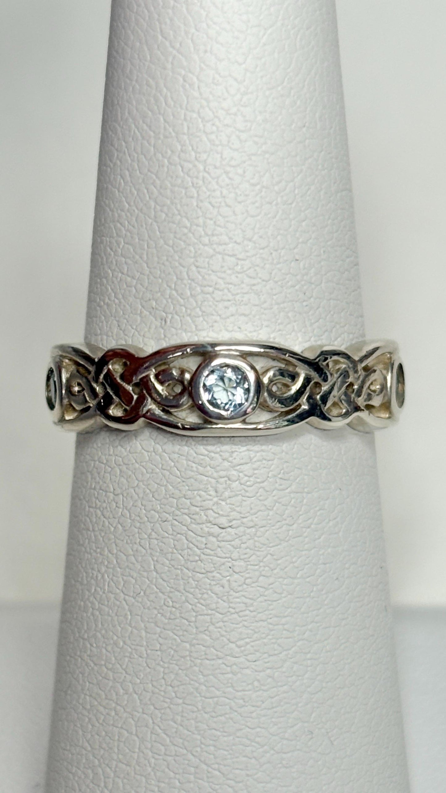 Celtic Blue Topaz Argentium Silver Band Ring size 6.25 - NewLifeJewelryVault