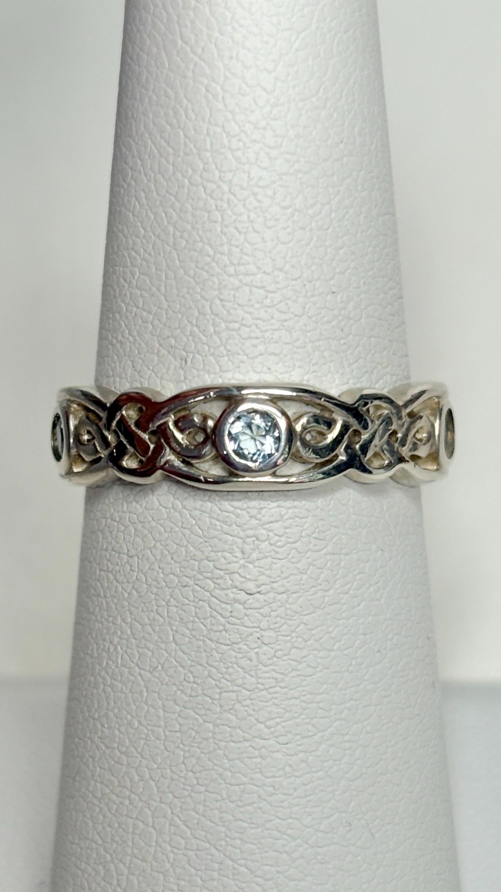 Celtic Blue Topaz Argentium Silver Band Ring size 6.25 - NewLifeJewelryVault